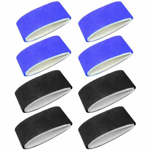 SENRISE Correa de sujeción de esquí, 8 unidades, ajustable, gancho y bucle, cinta de sujeción de nailon, cinta de sujeción para tabla de esquís, para llevar deportes de invierno, azul y negro