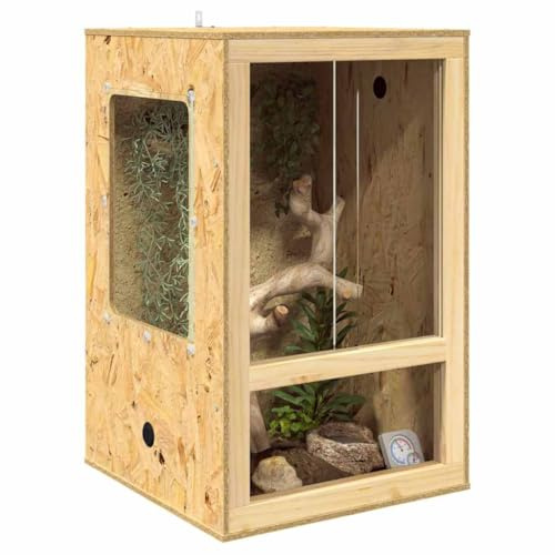 vidaXL Terrarium Marron 50 x 50 x 80 cm OSB, Terrarium carré Rustique, Habitat en Verre, Cage Durable pour Reptiles, Maison intérieure pour Animaux