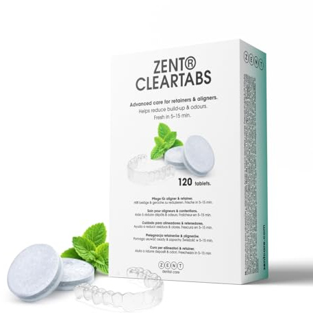 ZENT Pastillas Limpieza Férula Dental 120 Unidades 4 Meses Aroma de Menta – Tabletas limpiadoras para retenedor, alineador, prótesis y dentadura, biodegradable, sin alcohol actúa en 5 minutos