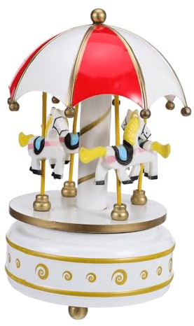 TOYANDONA Caja de Música Giratoria de Madera con Carrusel Movimiento de Cuerda Vintage Adorno Decorativo para Escritorio Obsequio para Niñas y Decoración Infantil