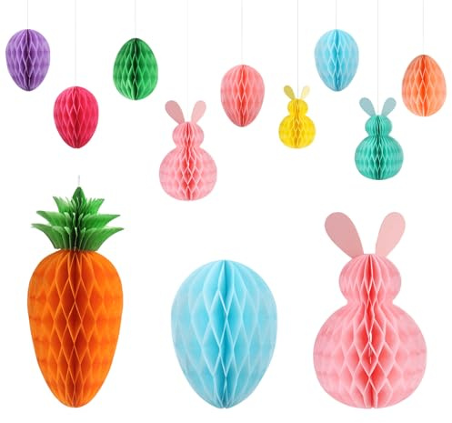OMIGA 11 Pezzi Addobbi Pasquali da Appendere Riutilizzabili Velina | Pasquali Carota Uova di Pasqua Decorative in Carta Pasqua Decorazioni per Decorazione Interna ed Esterna Primavera