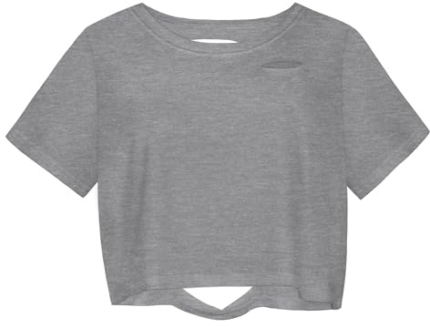 Womens Summer Crop Tops Short Sleeve Cropped Tshirt Fashion Ripped Tees | stretchy and comfortable polyester blend, casual and relaxed style, loose fit shirt with classic crew neck, for daily wear