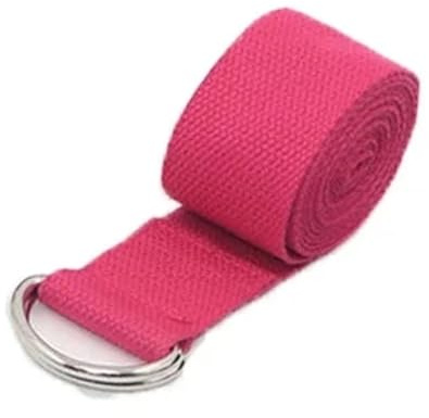 Yogabälte 183 x 3,8 cm bomull yoga elastiskt bälte D-format ringspänne pilates dans gymnastik för stretchövningar (rosenröd)