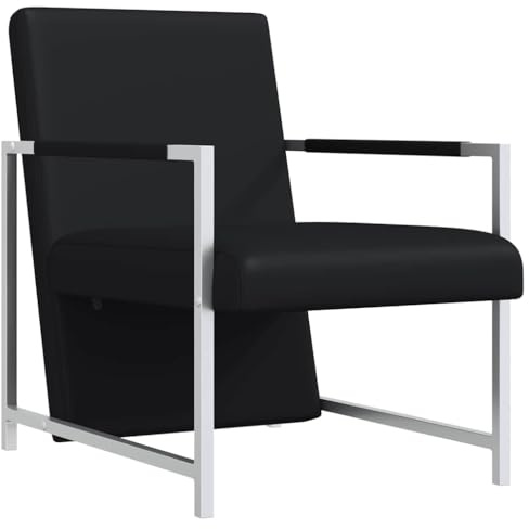 Roanoer Poltrona in ecopelle nera, poltrona club con gambe cromate, poltrona relax per soggiorno e ufficio, poltrona cubo in legno massello, poltrona ergonomica da cocktail, 110 kg