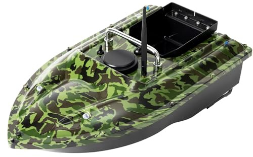dmiuiou Barco alimentador teledirigido de 500 m, mando a distancia, barco de 1,5 kg, luz LED nocturna, para los amantes de la pesca en lagos (color camuflaje)