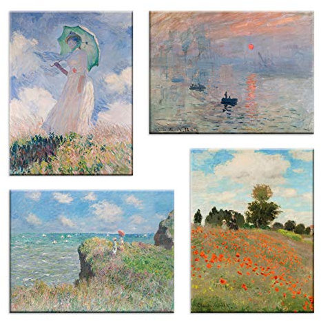 LuxHomeDecor Quadri Claude Monet 4 Pezzi 40x30 cm Stampa su Tela con Telaio in Legno Arte arredo