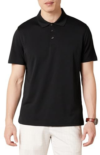 Amazon Essentials Polo de Golf, Manga Corta, Corte Ajustado, Secado Rápido Hombre, Negro, L