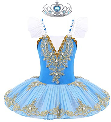 MSemis Vestido de Danza Ballet para Niña Maillot de Patinaje Artistico Disfraz Bailarina Niña Maillot Tutú Princesa de Danza Clásica