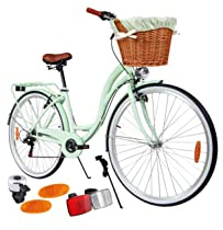 Bicicleta de ciudad para mujer y niña de BDW de 28 pulgadas, para ciudad, trekking, 6 velocidades Shimano, cesta KOSTELNOS (verde), 18 pulgadas