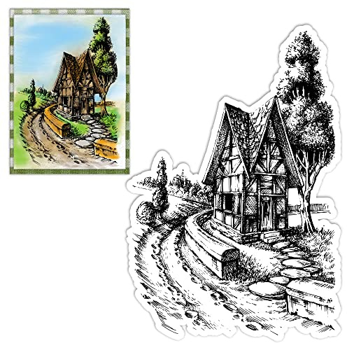 House Scenery Clear Stamps for Card Making Decorative Country Cottage Background Transparent Silicone Stamps for DIY Scrapbooking Supplies Embossing Paper Card Album Decoration Craft