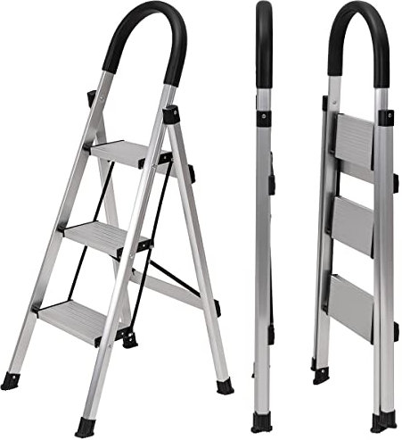 𝐂𝐑𝐀𝐅𝐓𝐅𝐔𝐋𝐋 Échelle Pliante Design en Aluminium CF-134A | 3-5 marches - Pliable - Jusqu'à 150 kg - Escabeau Domestique en Aluminium - Échelle