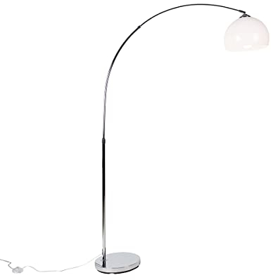 Qazqa - Modern Smarte Bogenlampe Chrom mit weißem Schirm inkl. Wifi A60 - Arc Basic I Wohnzimmer - Stahl Rund I Länglich - LED geeignet E27