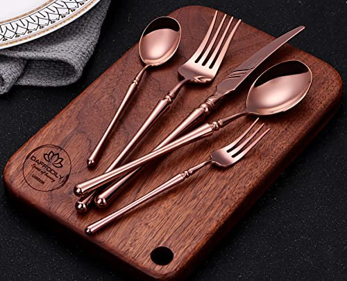 DAFFODILY Talin Cutlery Set for 4, 20 Pieces, 18/10 Stainless Steel, Mirror Finish, Dishwasher Safe, Rose Gold