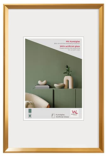 walther design Bilderrahmen gold 50 x 70 cm mit Kunstglas, Desire Kunststoffrahmen DEX070G