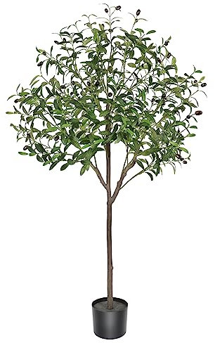 LOMOHOO Artificial Olive Tree 4Ft/120cm Tall Fake Potted Silk Tree Fake Plants Large Faux Olive Branches and Fruits Artificial Tree for Home Office Indoor Outdoor Decor