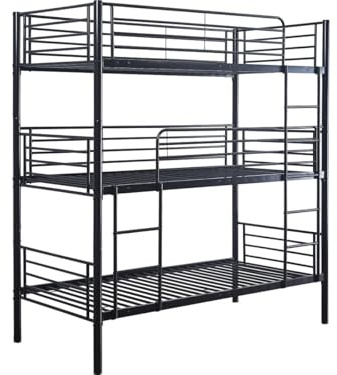 Habitat et Jardin Lit superposé en métal Triple Havin - 90 x 190 cm - Noir