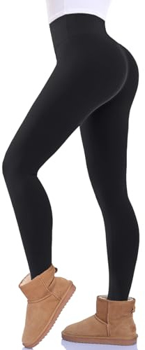 FuelMeFoot Leggings Termici Donna Foderato Fleece Vita Alta Invernali Leggings Felpati Vita Alta Caldi Elastici Pantaloni.01-Nero L/XL