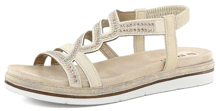 Sandali Donna a Zig Zag con Luminosi Strass, Elastico alla Caviglia, Plantare Imbottito, Platino, 39