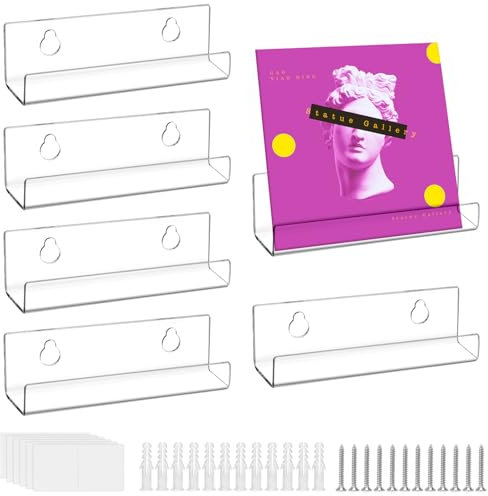 QWORK® 6 Pezzi Portadischi in Vinile, Espositore da Parete in Acrilico per Dischi in Vinile, Foto, Libri, Opere d'Arte, Trucco (10x3,5x3 cm)