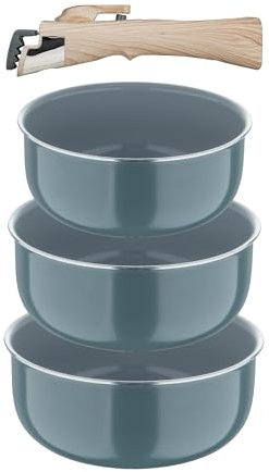 BERGNER, Set 4 pezzi pentole in alluminio pressato riciclato con manico staccabile, Rivestimento PPG Fusion, Verde, Compatibile con l'induzione