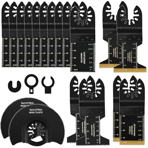 Multitool Sägeblätter, 21tlg Multitool Sägeblätter Zubehör, Multifunktionswerkzeug Zubehör Oszillierendes Sägeblatt Set, Holz Kunststoff Metall Multifunktionswerkzeug für Fein Multimaster
