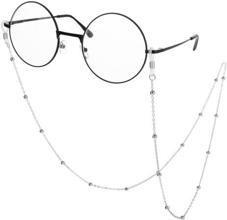 COMNICO Brillenketten für Damen Elegante Schlüsselband Halskette Maskenband Maskenkette Brillen Halter Brillenband für Sonnenbrillen & Lesebrillen(Silberne Metallkugeln)