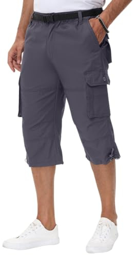 NANAMEEI Short Cargo Homme Pantacourt Hommes Bermuda de Travail Homme Pantalon Court Hommes Short Travail Gris Foncé XL