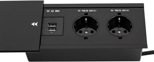 Försänkt bordsuttag 2 USB + 2 uttag dolt skjutskydd skrivbord uttag inbyggt uttag för kök kontor skrivbord arbetsbänk golv