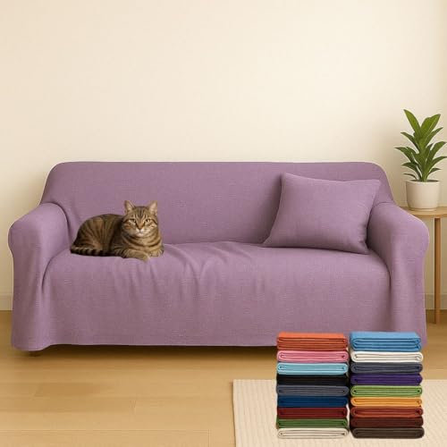 Generico Telo Copritutto Multiuso – Copridivano 2 Posti o Copriletto Singolo/Matrimoniale, Misto Cotone Tinta Unita Lilla, Misure 170 x 280 cm – Made in Italy