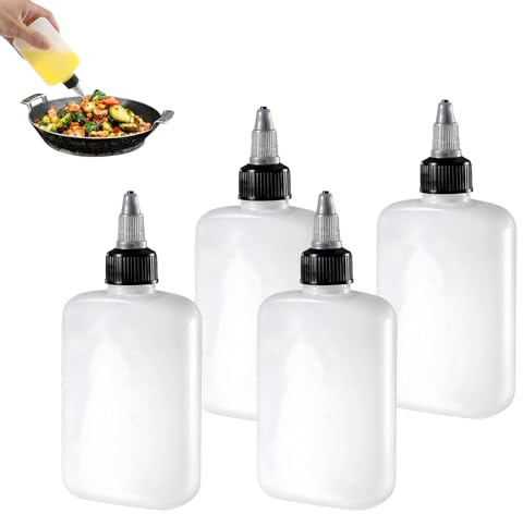 WOUYTPE 4 Pezzi Bottiglia Squeeze 120ml, Bottiglie da Spremere, Biberon Cucina, Adatto per Il Campeggio e L'uso in Cucina, per Conservare Olio da Viaggi, Salsa di Soia e Altri Condimenti (120 ML)