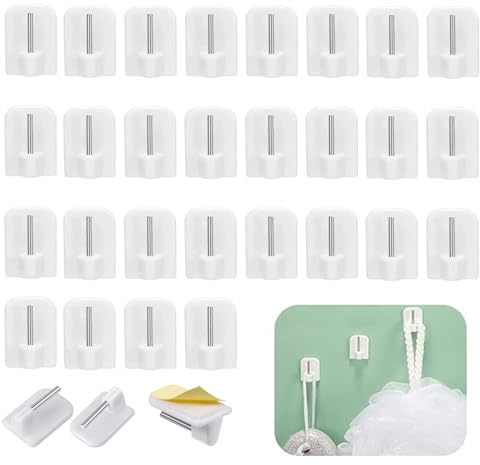 Lonnalee 30 Stück selbstklebende Haken, Haken, Kunststoff, Halterung für Gardinenstange, ohne Bohren, selbstklebende Haken für Gardinenstangen, Küche, Bad