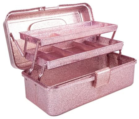Exqufood Glitter Pink & Craft Tool Storage Box,3-Layer Stackable Carry Tackle Box Sewing Box Organizer for Art