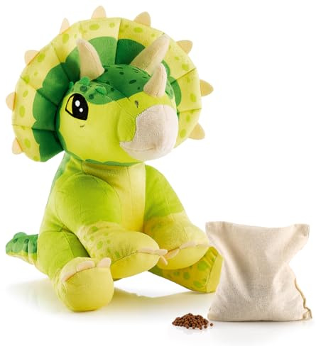 BIOSYNEX - Jurassic World Explorers Heatable Plushies – Microwave Warm Cuddle Toy with Removable Clay Bead Pouch - Gentle and Comforting Warmth - Machine Washable and Safe from Birth (Triceratops)