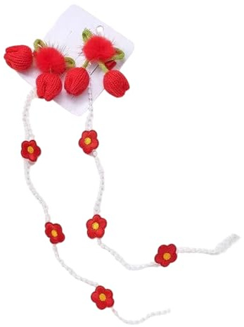 Fermagli per treccia di perle, in morbida lana, con motivo floreale, coppia graziosa decorazione per lo styling femminile, accessorio per costume da pendolarismo, costruzione con dettagli di perline