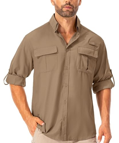 Asfixiado Chemise pour homme UPF50+ Chemise UV à manches longues Chemise respirante boutonnée Chemise fonctionnelle Chemise de plein air Sport Loisirs Chemise de pêche pour homme