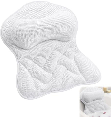 FrostyFlair Almohada de baño para bañera, Almohada Cervical Blanca de Malla para bañera, cojín para bañera, reposacabezas para bañera