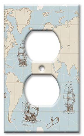 Art Plates - Electrical Outlet Cover Decorative Metal Wall Plate - Switch Plate - World Map - (Made in USA)