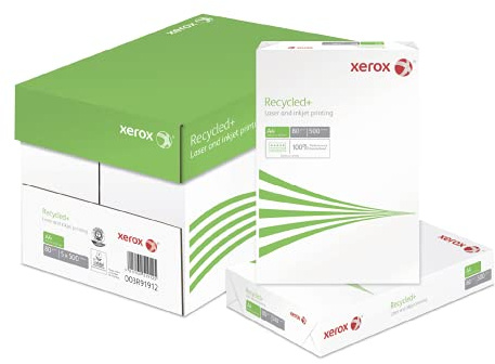 Xerox återvunnet papper ISO 80, A4 80 g/m², kopieringspapper för laserskrivare och kopiatorer, tillverkat av 100 procent avfallspapper, 1 kartong, 5 paket, 2 500 ark