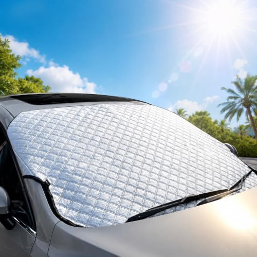 Vivo Technologies Windscreen Cover Heavy Duty, Windscreen Sun Shade UV Reflective for Summer, Ice Frost Snow Windshield Protector for Winter,Van 4X4 SUV (147x100cm)
