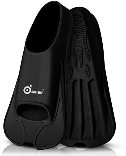 Odoland Schwimmflossen Trainingsflossen für Erwachsene und Kinder Kurze Verstellbar Tauchflossen Herren und Damen für Training im Schwimmen oder Schnorcheln, Schwarz, M: 40-42