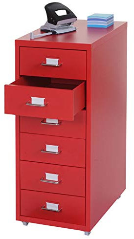 Mendler Rollcontainer Boston T851, Schubladenschrank Stahlschrank, 69x28x41cm 6 Schubladen - rot