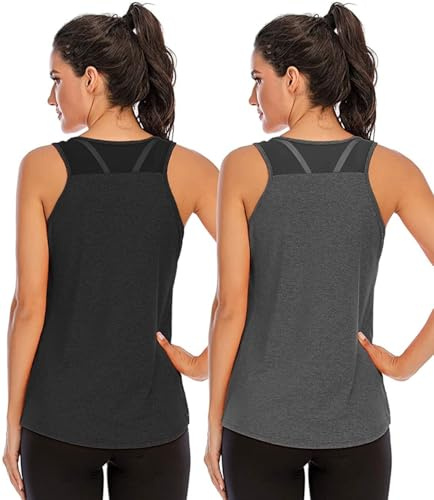 Nekosi Camiseta de tirantes para mujer, para yoga, fitness, entrenamiento, jogging, running, sin mangas, de malla, para deporte, L