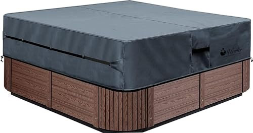 UCEDER Housse de protection imperméable pour jacuzzi et spa extérieur en polyester 600D, taille réelle de 246 x 246 x 51 cm, adaptée aux spas de 241 x 241 cm (gris foncé)
