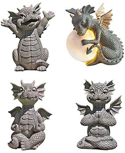 CXWLD Statue de dragon méditée - Statue de dragon zen - Décoration de jardin - Dragon Bouddha - Sculptures d'art pour extérieur et porche