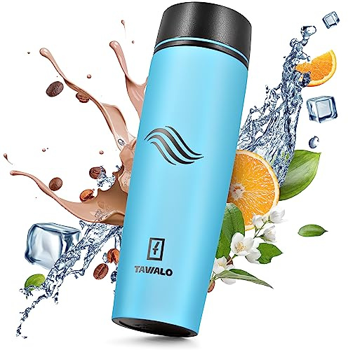 TAVIALO termokopp/reskopp, 460 ml, isolerande mugg av Inox rostfritt stål, gummerat stativ (mentolblå)