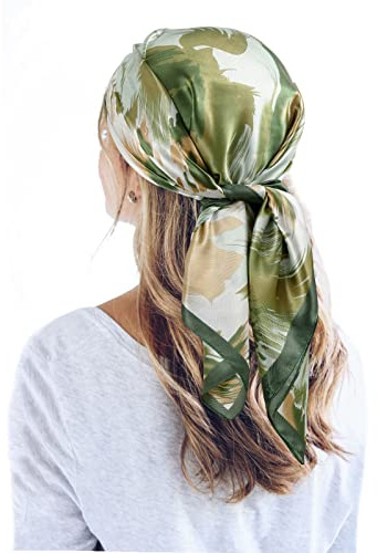 QBSM 35'' Satin Large Square Head Scarf Silk Feeling Neck Scarves Hair Sleeping Wrap Lightweight Headscarf for Women
