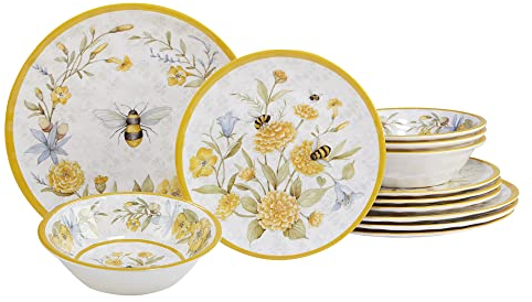 Certified International Bee Sweet - Juego de vajilla de melamina, 12 piezas, servicio para 4, multicolor