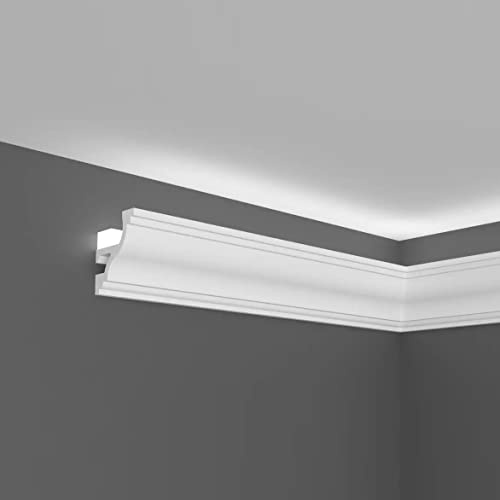 PROVISTON | Lichtleiste | Indirekte Beleuchtung | Deckenleiste | 40 x 45 x 2000 mm | Polymer | Weiß | Hochwertig | Stuckleiste | Modern | Robust | Langlebig | Stoßfest | 20 Meter