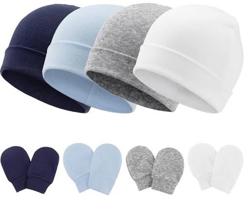 DRESHOW Bonnets de Naissance et Moufles de Protection Bébé Gants Bonnet Nouveau-né Bambin Doux Mignon Tricoté Chapeau 0-6 Mois, Taille Unique
