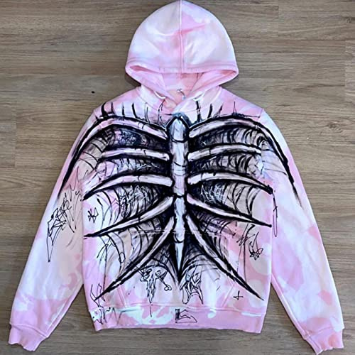 DIANN Felpa con Cappuccio Oversize Goth Streetwear Pullover da Donna Y2K Top Felpe con Stampa Teschio Hip-Hop Felpe con Cappuccio da Donna Kawaii-660-pink,XXL